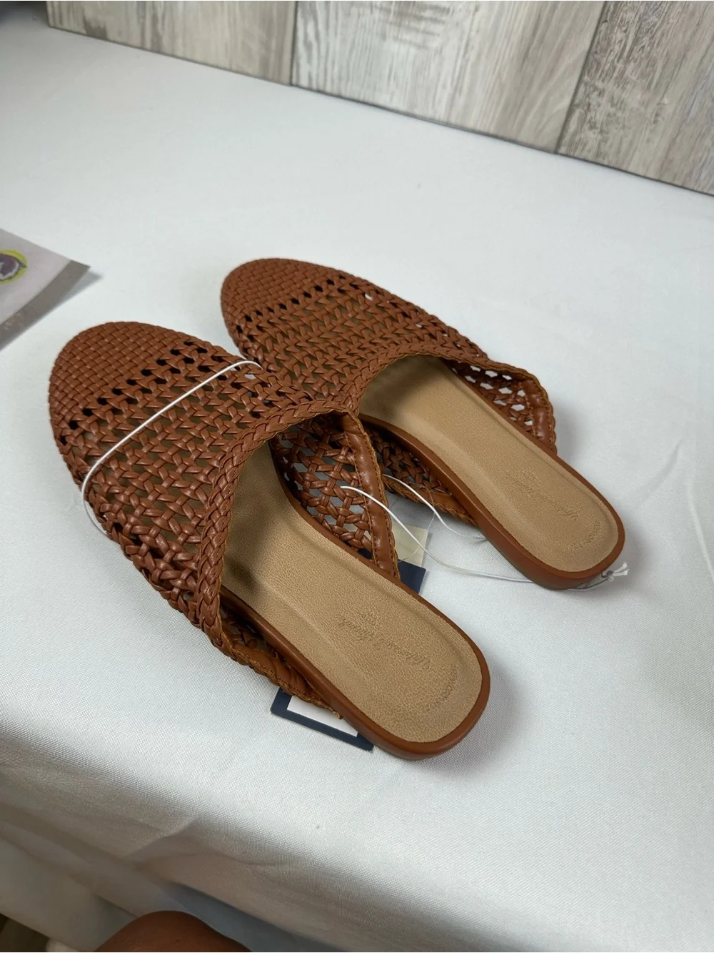 Woven Slide Mules in cognac - Women's Casual Slip-On